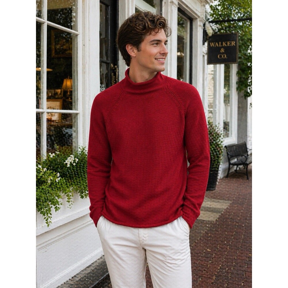 J Crew Sweater Mens XS Red 1988 Rollneck Cotton Minimalist Coastal Spring BW186 - Picture 2 of 10